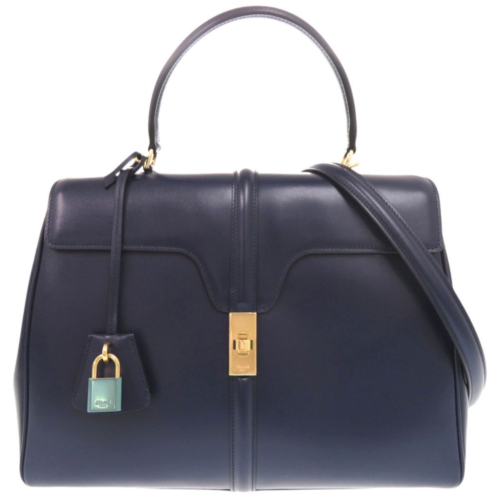 Celine 16 Seize Medium Leather Navy 2-Way Handbag Shoulder Bag 1335CELINE